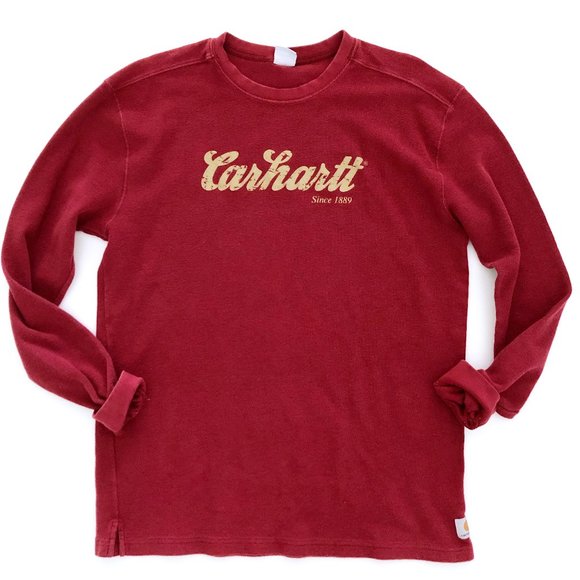 red carhartt long sleeve shirt